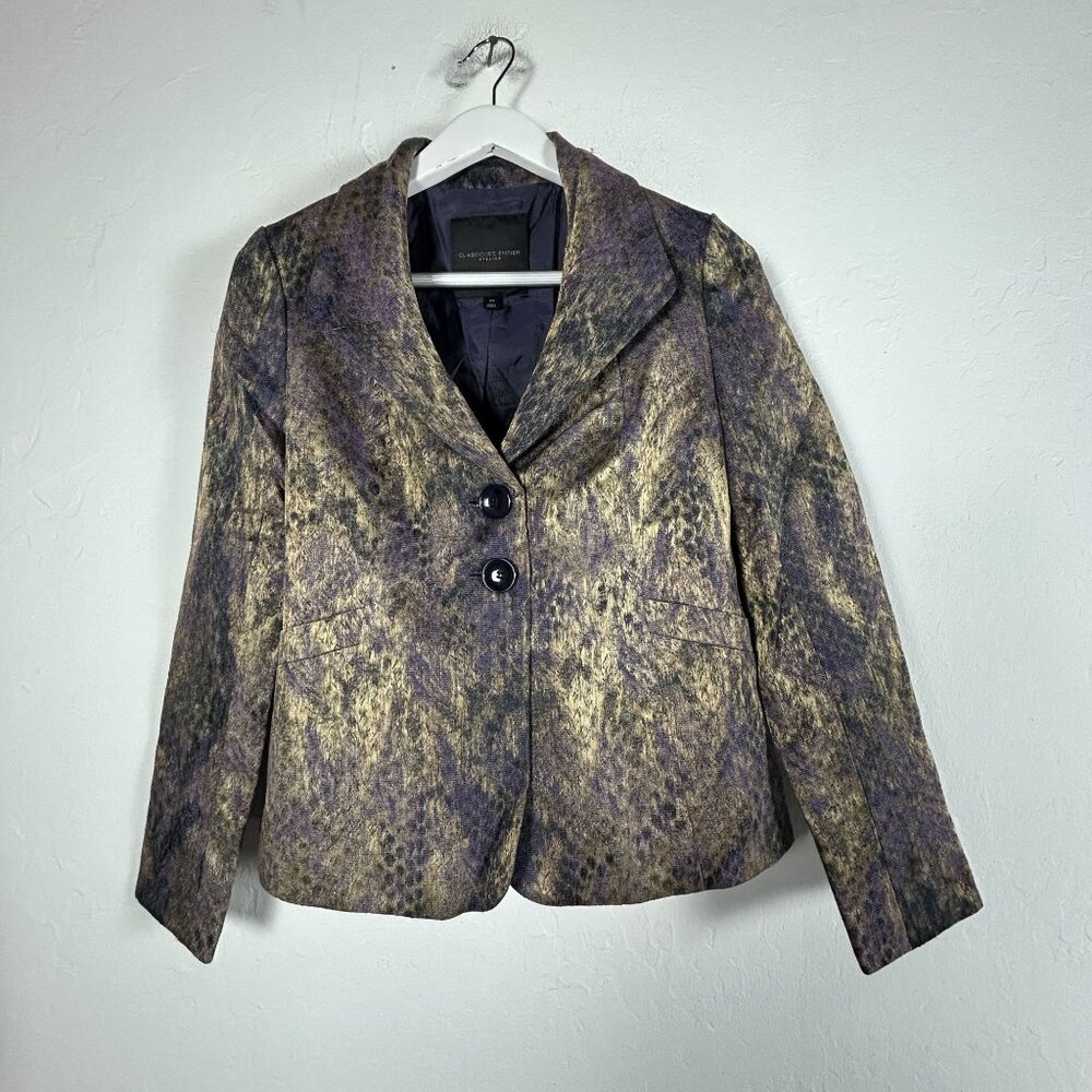 Classiques Entier Atelier Womens Metallic Animal Print Two-Button Blazer XS